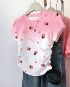 Camiseta ajustada de manga con volantes en degradado con estampado