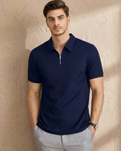 Camiseta polo de media cremallera de color sólido para hombres
