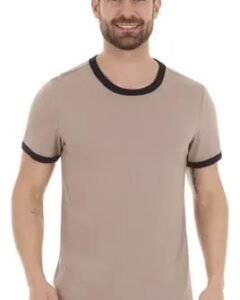 Playera Ringer Beige Cuello redondo hombre Manga Corta