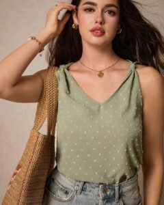 Blusa sin mangas de unicolor para mujer