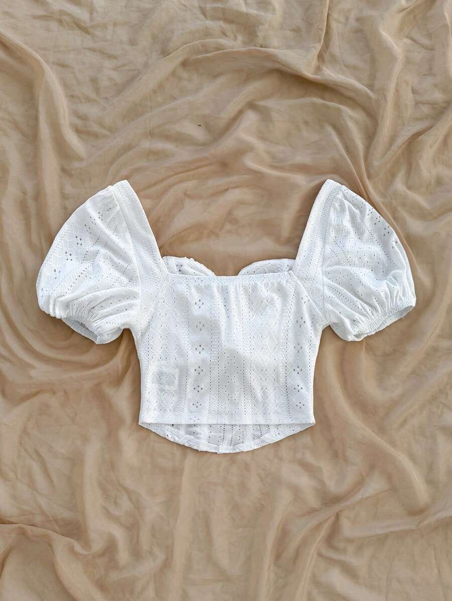 Blusa de punto texturizada con diseño de pecho plisado y abertura - Imagen 3