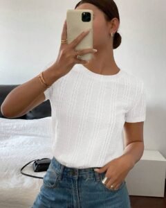 Camiseta de manga corta de unicolor casual de verano