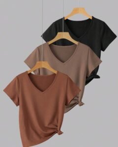 Camiseta de mujer de cuello en V de manga corta