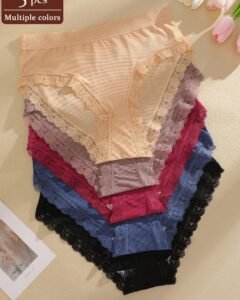 Set de 5 bragas de cintura alta de unicolor con parches de encaje