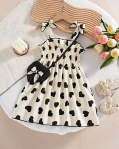 Vestido de verano de longitud hasta la rodilla con estampado de corazón