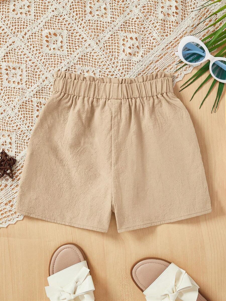 Shorts de verano para niñas preadolescentes de unicolor con cintura elástica - Imagen 3