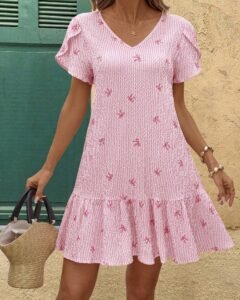 Vestido de verano casual de mujer con estampado de rayas y lazo