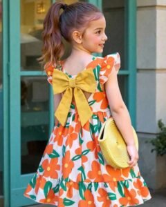 Vestido casual elegante con cuello redondo y mangas abullonadas