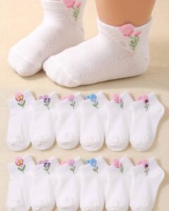 12 pares de calcetines de tobillo para bebé con estampado floral 3D