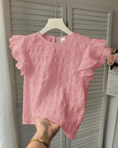 Blusa texturizada tejida rosa para adolescentes con cuello redondo