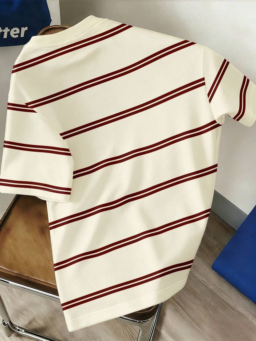 Camiseta casual de hombre con patrón de rayas rojas - Imagen 3