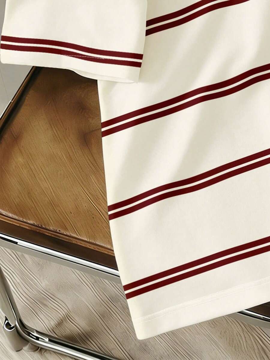 Camiseta casual de hombre con patrón de rayas rojas - Imagen 2
