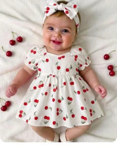 Vestido casual de manga corta con estampado de cerezas
