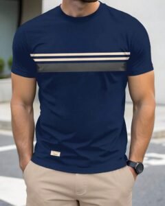 Camiseta de manga corta de verano con estampado de bloques de color y rayas