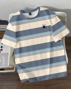 Camiseta casual de cuello redondo de manga corta con rayas