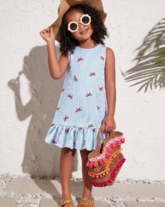 Vestido recto con estampado de lazo a rayas azul