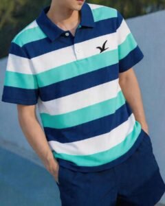 Camisa polo de manga corta a rayas informal
