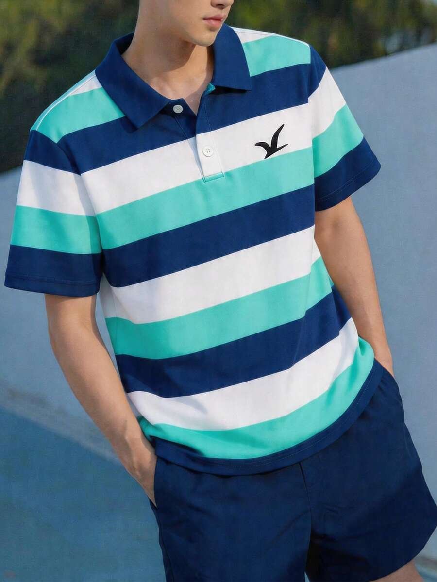 Camisa polo de manga corta a rayas informal