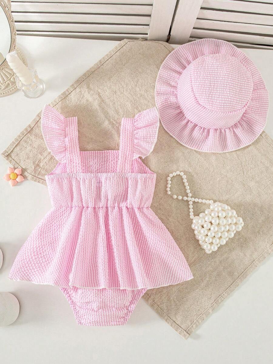 Pelele de rayas para bebé niña con gran lazo decorativo - Imagen 3