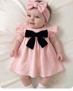 Vestido de manga corta elegante y lindo con decoración de lazo