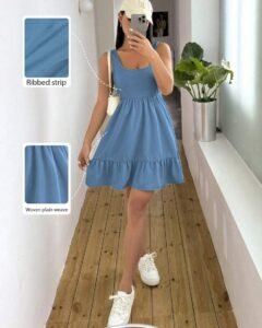 Vestido sin mangas de mujer con dobladillo de volantes