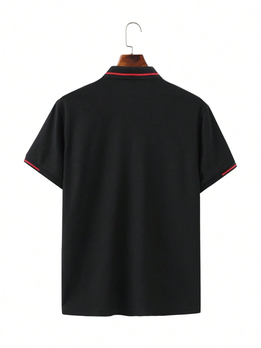Camisa polo de negocios casuales con bloqueo de color y cuello de botón a la mitad - Imagen 3