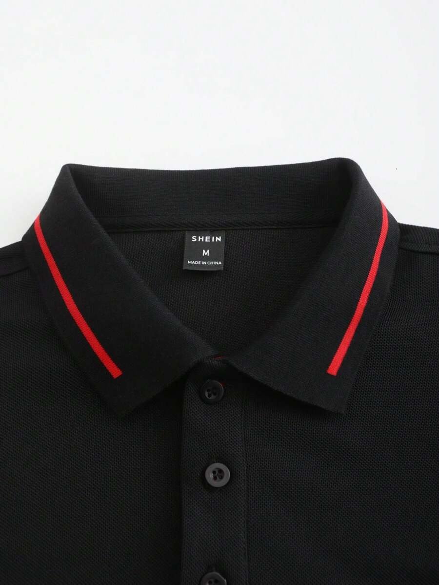 Camisa polo de negocios casuales con bloqueo de color y cuello de botón a la mitad - Imagen 2