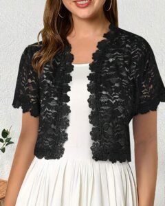 Bolero de manga corta con encaje de camelias de estilo casual