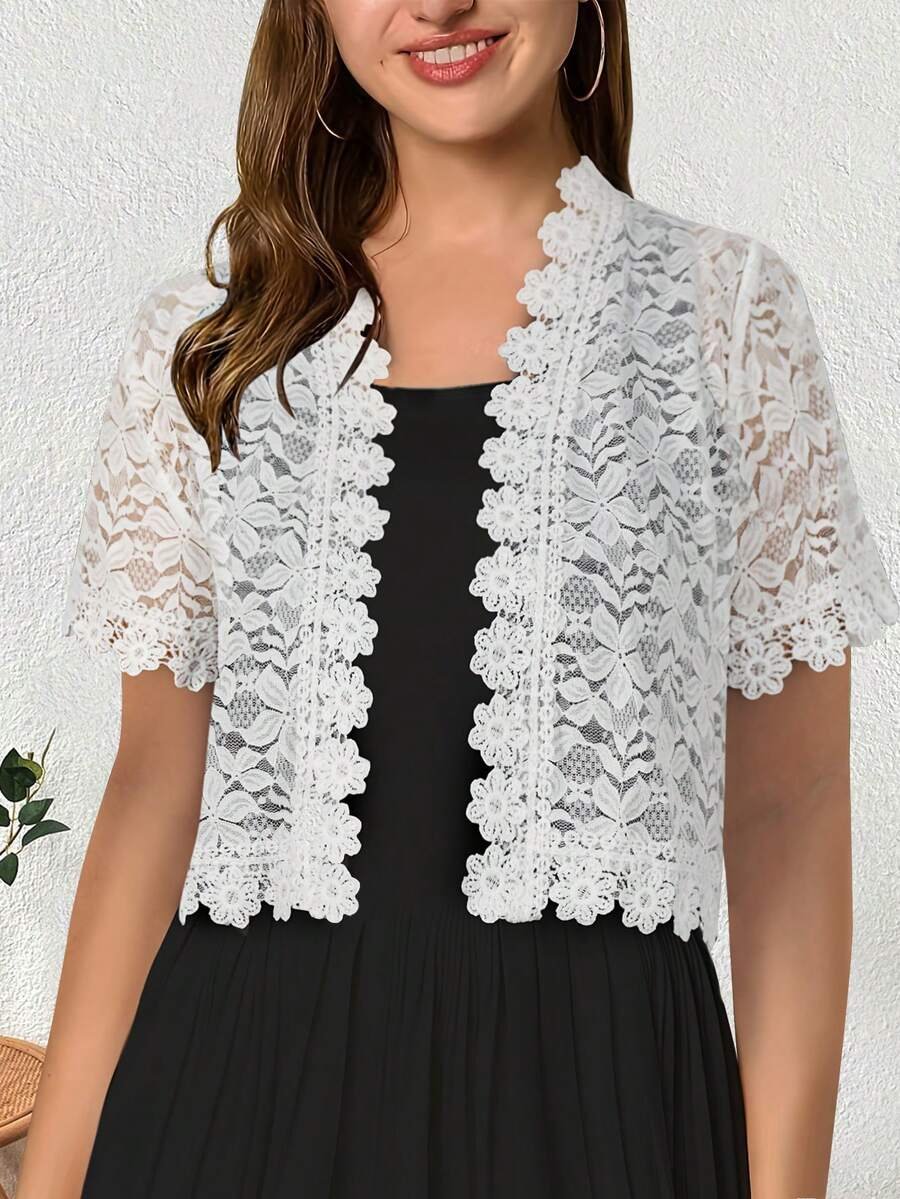 Bolero de manga corta con encaje de camelias de estilo casual - Imagen 2