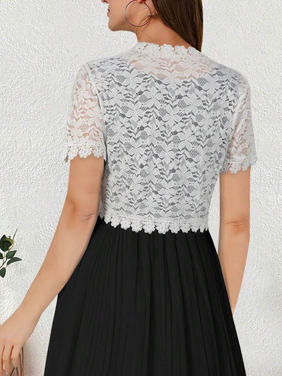 Bolero de manga corta con encaje de camelias de estilo casual - Imagen 3