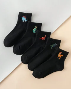 5 pares de calcetines de media caña para niños con diseño de dinosaurios
