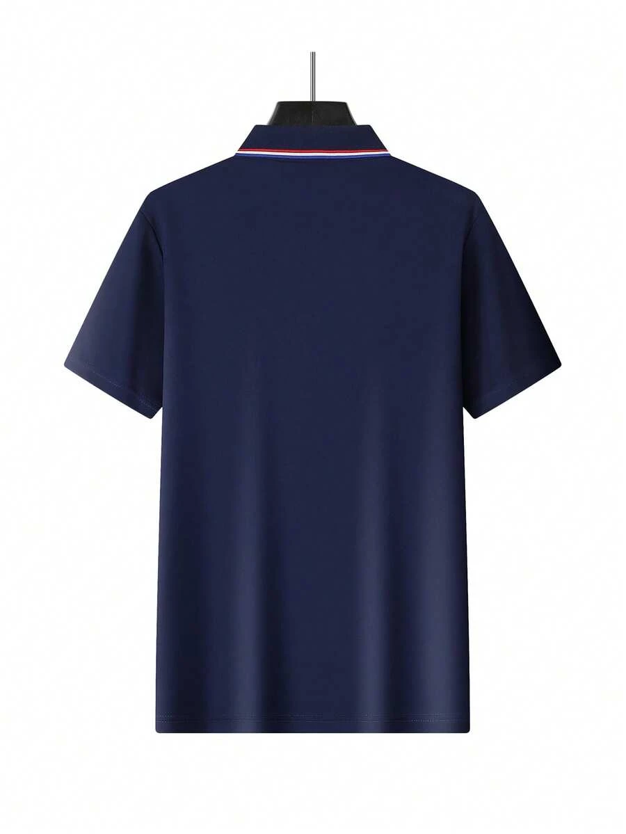 Polo con ribete de contraste, casual de trabajo con cuello de botón medio - Imagen 3