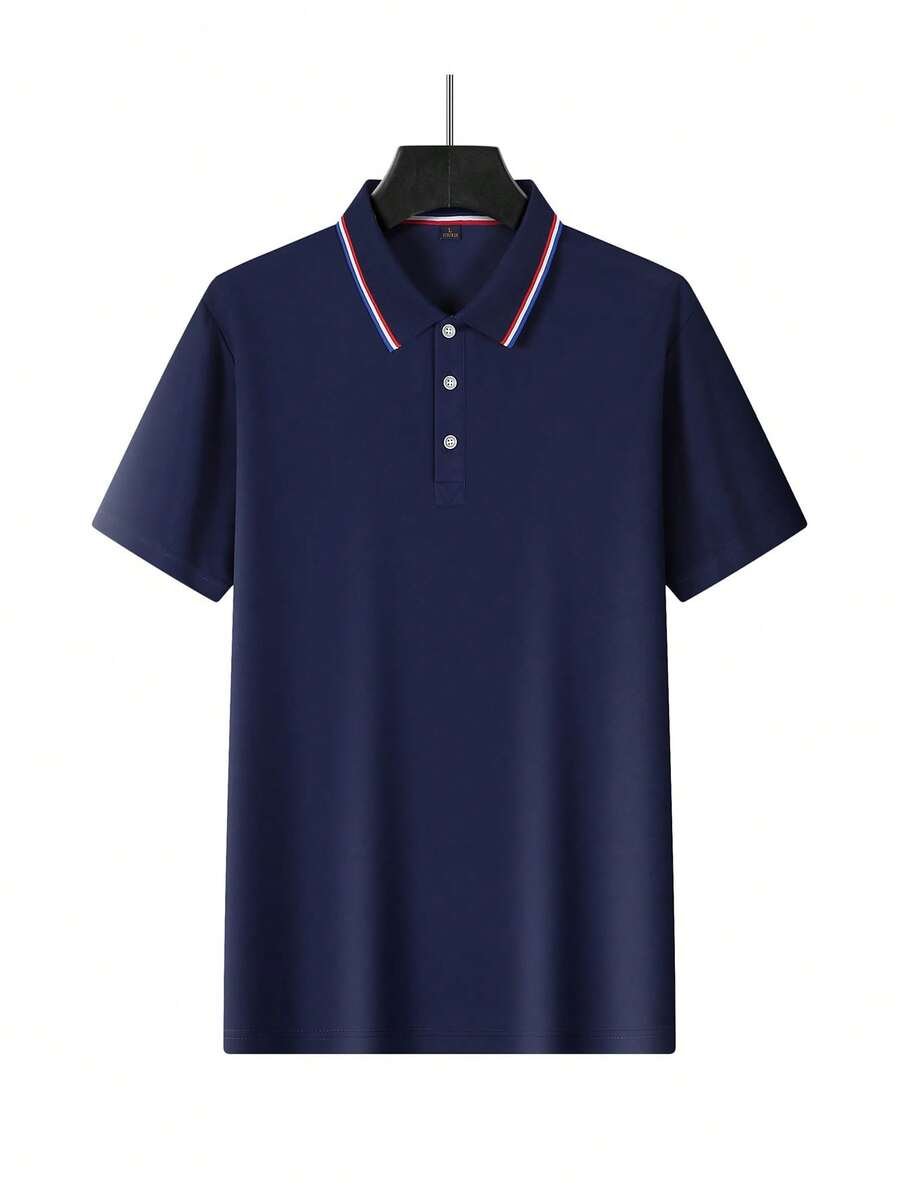 Polo con ribete de contraste, casual de trabajo con cuello de botón medio - Imagen 2