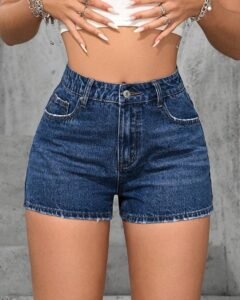 Short de mezclilla azul oscuro con bolsillos para mujer