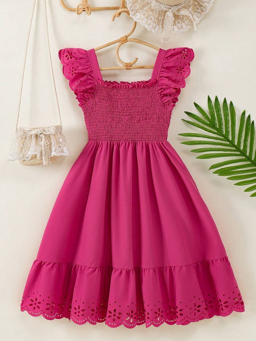 Vestido casual con volantes en el bajo unicolor para chicas - Imagen 3