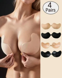 Set de 4 piezas (2 albaricoque + 2 negro) Sujetadores adhesivos sin espalda para mujeres