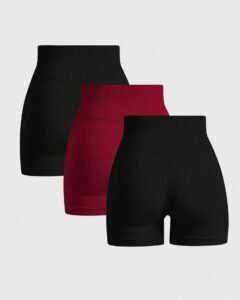 Pantalones cortos deportivos sin costuras de cintura alta y unicolor con estiramiento