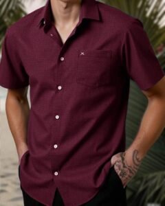Camisa casual de manga corta de un solo pecho de unicolor con bolsillo