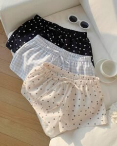 Shorts de mujer con estampado de lunares y cuadros