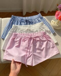 Pantalones cortos casuales de mujer con estampado a cuadros y rayas