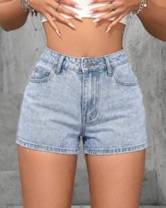Shorts vaqueros casuales con dobladillo deshilachado y bolsillo