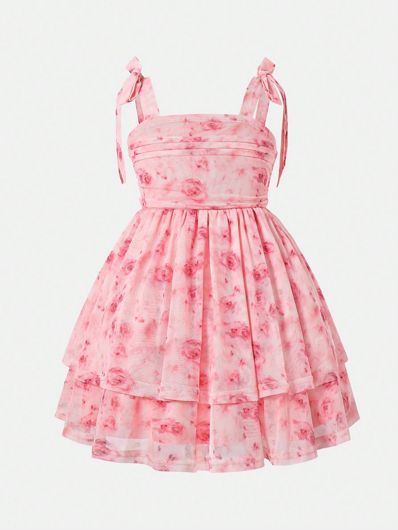 Vestido elegante y lindo con tirantes finos, lazo, cintura fruncida - Imagen 3