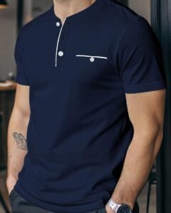 Camiseta de manga corta casual con botones y media cartera