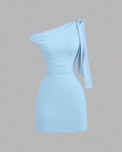 Vestido mini elegante con volantes asimétricos en el hombro