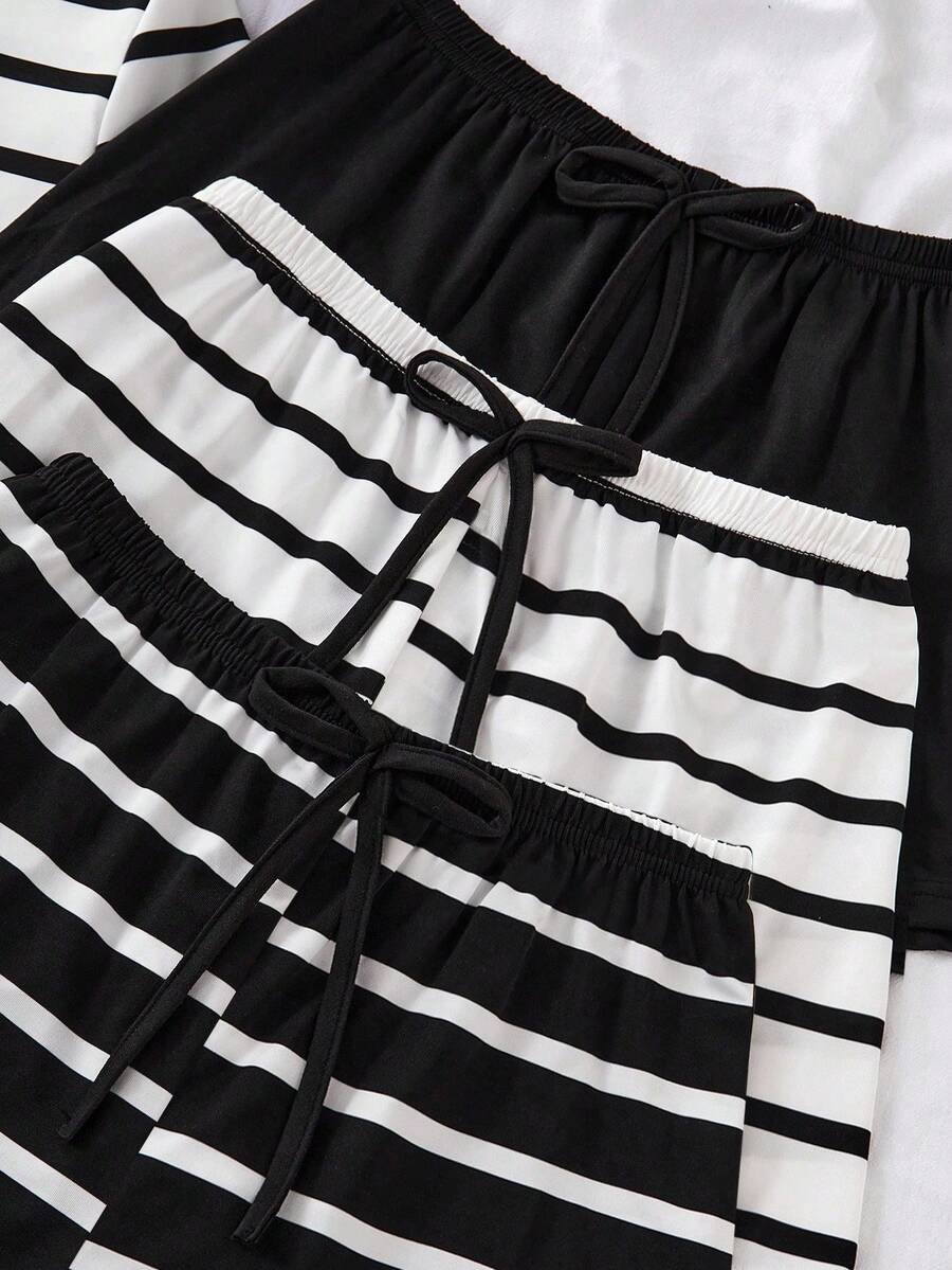 Conjunto de pijama mujer con top de manga corta y shorts a rayas - Imagen 2