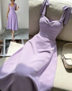 Vestido elegante y romántico para mujer con cintura ceñida y sin mangas con lazo