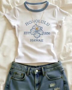 Camiseta estampado de flores, atuendo casual para mujer