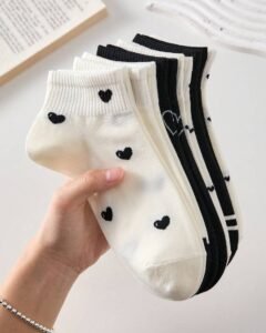 5 pares de calcetines de tobillo para mujer con estampado de corazones