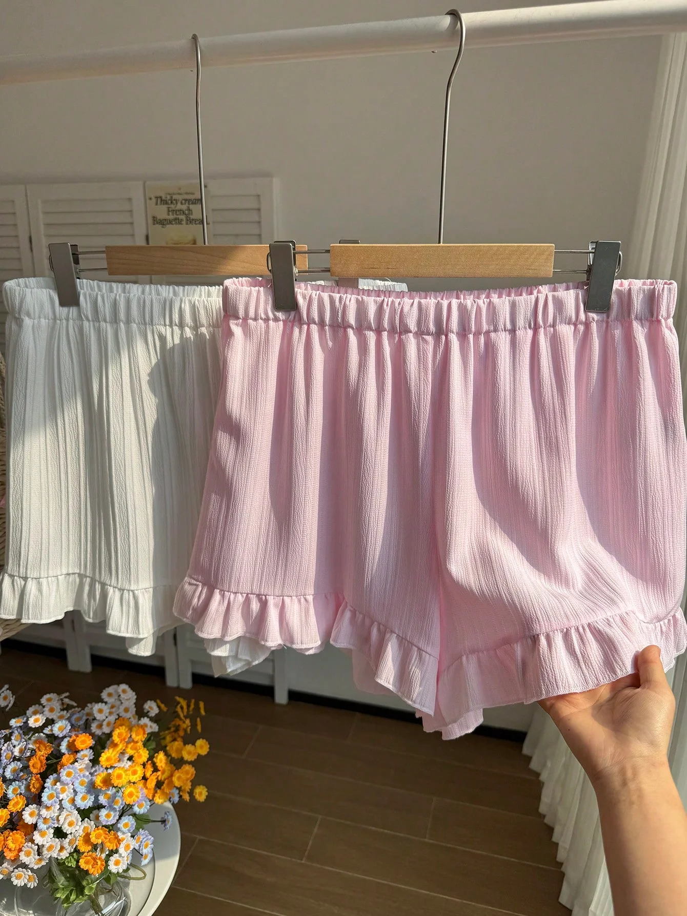 Shorts de rayas y volantes, ligero para el verano