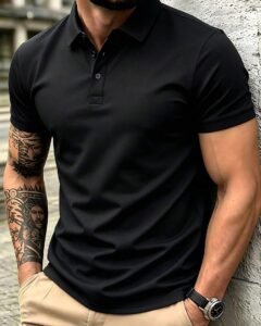 Camiseta Polo de Ajuste Ceñido Manga Corta unicolor con Cuello
